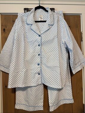 Womens plus size 3X Seersucker Pajama SET polka dots Button Up Top Crop Pants